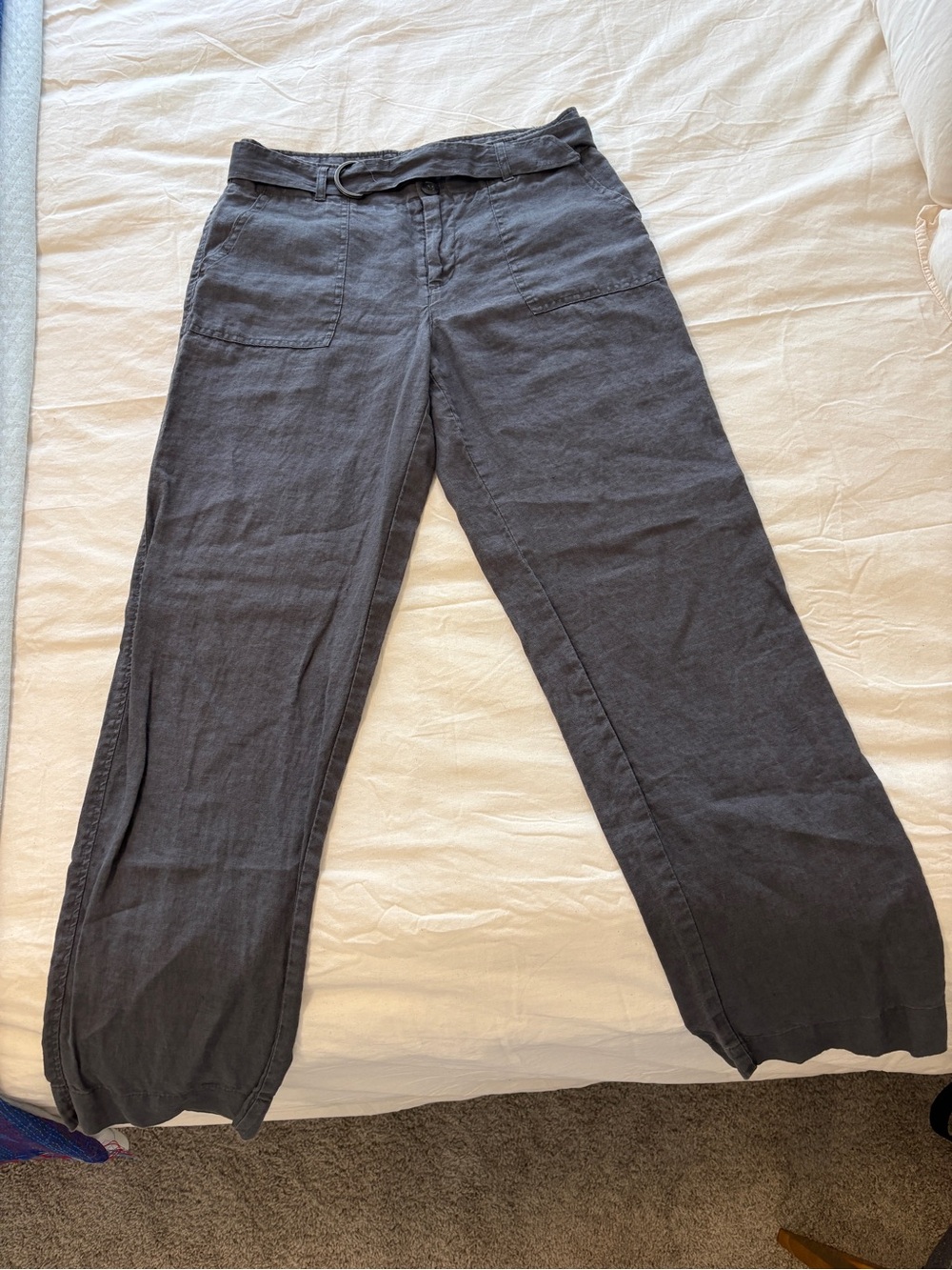 Tahari Grey Linen Pants with Belt Size 6